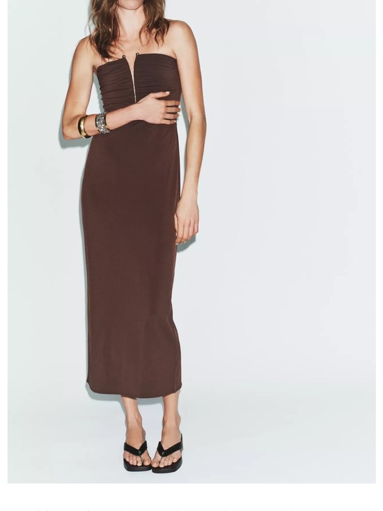 Zara Dresses & Skirts - Zara Brown Strapless Midi Dress